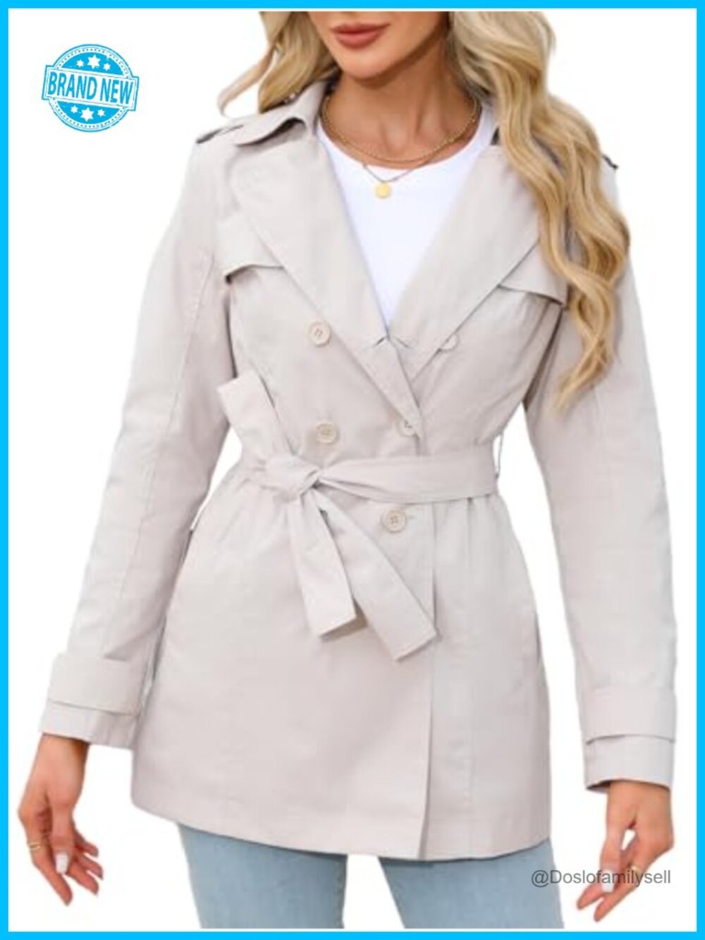 Bellivera Women's Long Windproof Trench Coat Double Breasted Belted Waist